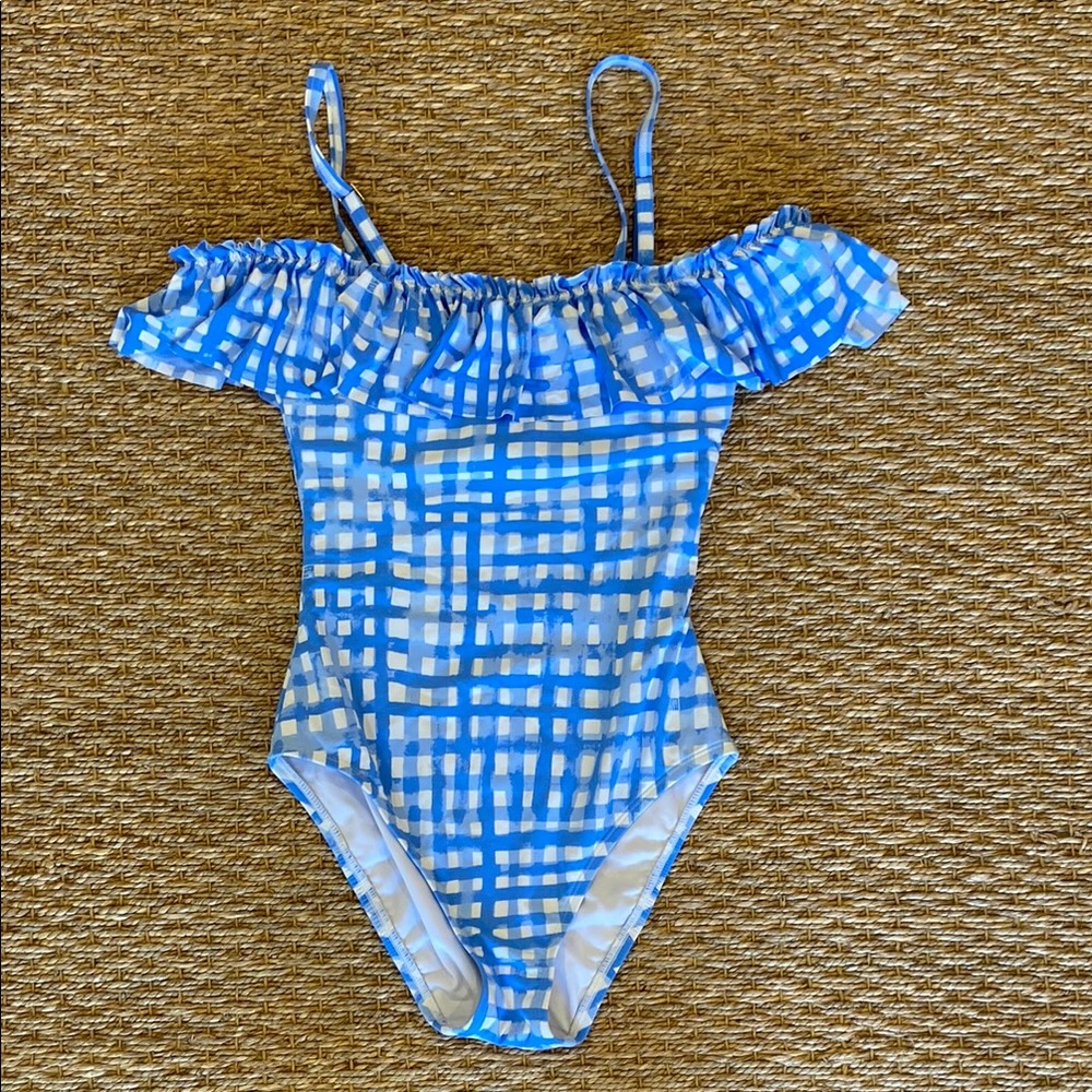 Lilly Pulitzer Blue Fiesta Gingham Off-Shoulder One-Piece Swimsuit - Picture 5 of 8